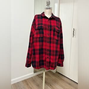Origina Red Plaid Flannel Button-Up Shirt Size L – Oversized Fit